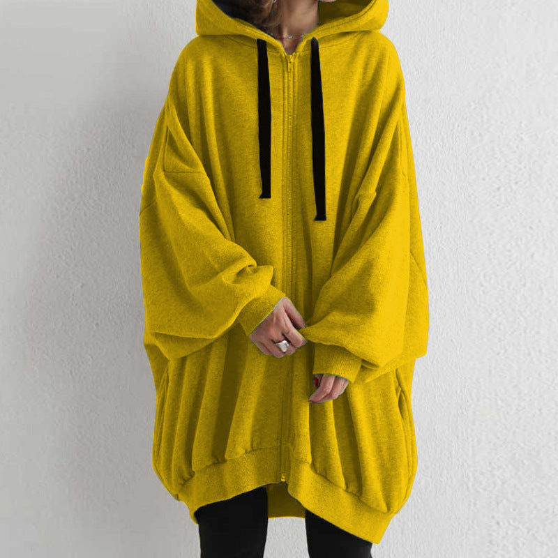 Women's Oversized Zip-Up Fleece Hoodie Solid Casual