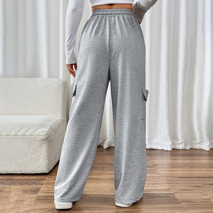 High Waist Drawstring Wide Leg Cargo Lounge Pants
