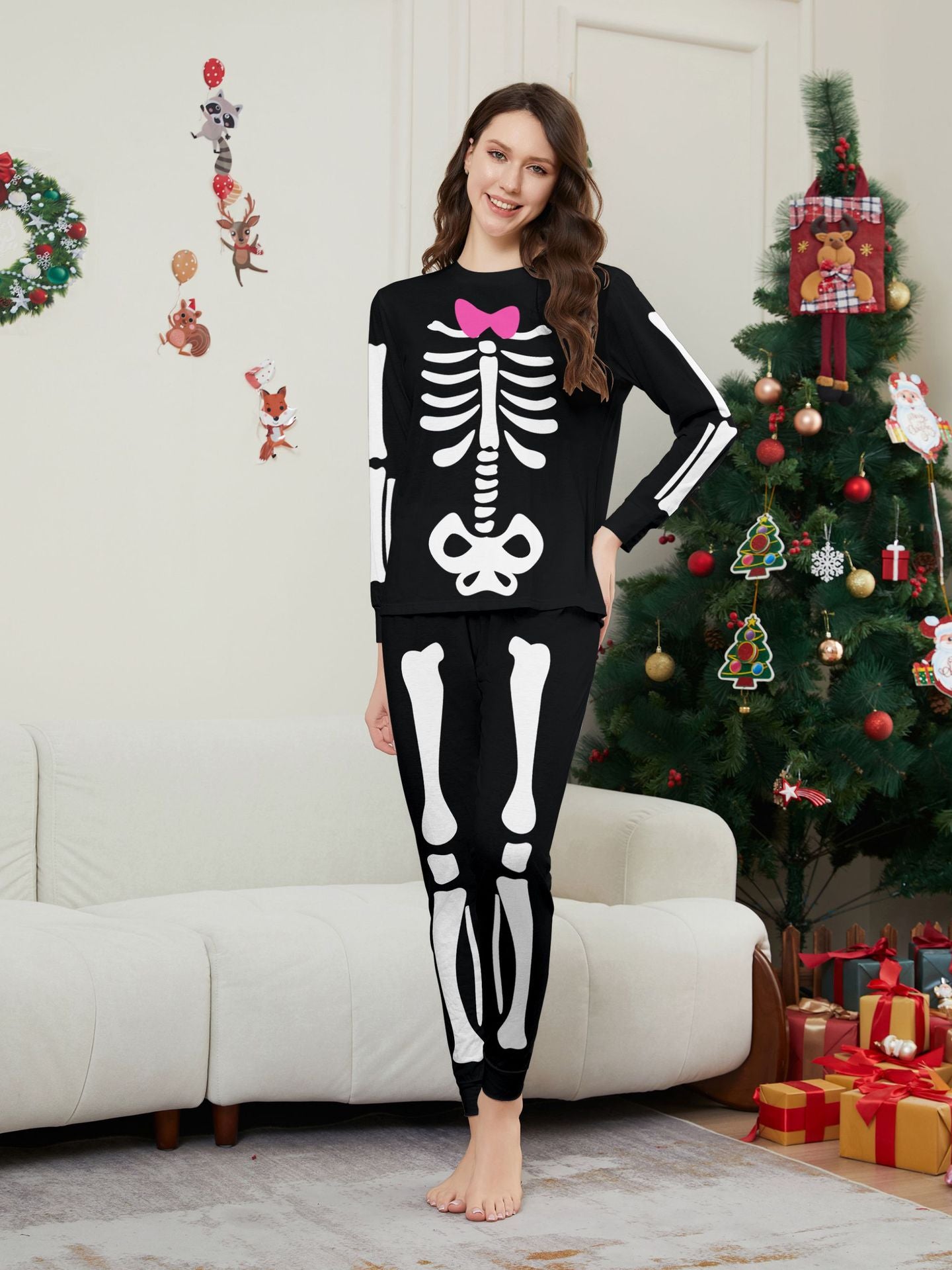 Skull Bow Halloween Parent-Child Dress Printed Pajamas