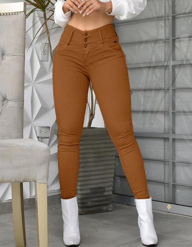 Women's High Waisted Skinny Pants Casual Button Front