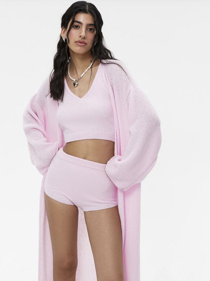 Oversized Mohair Knit Long Cardigan Open Front Sweater