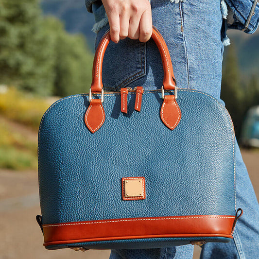 Vintage Pebbled PU Leather Dome Satchel Handbag