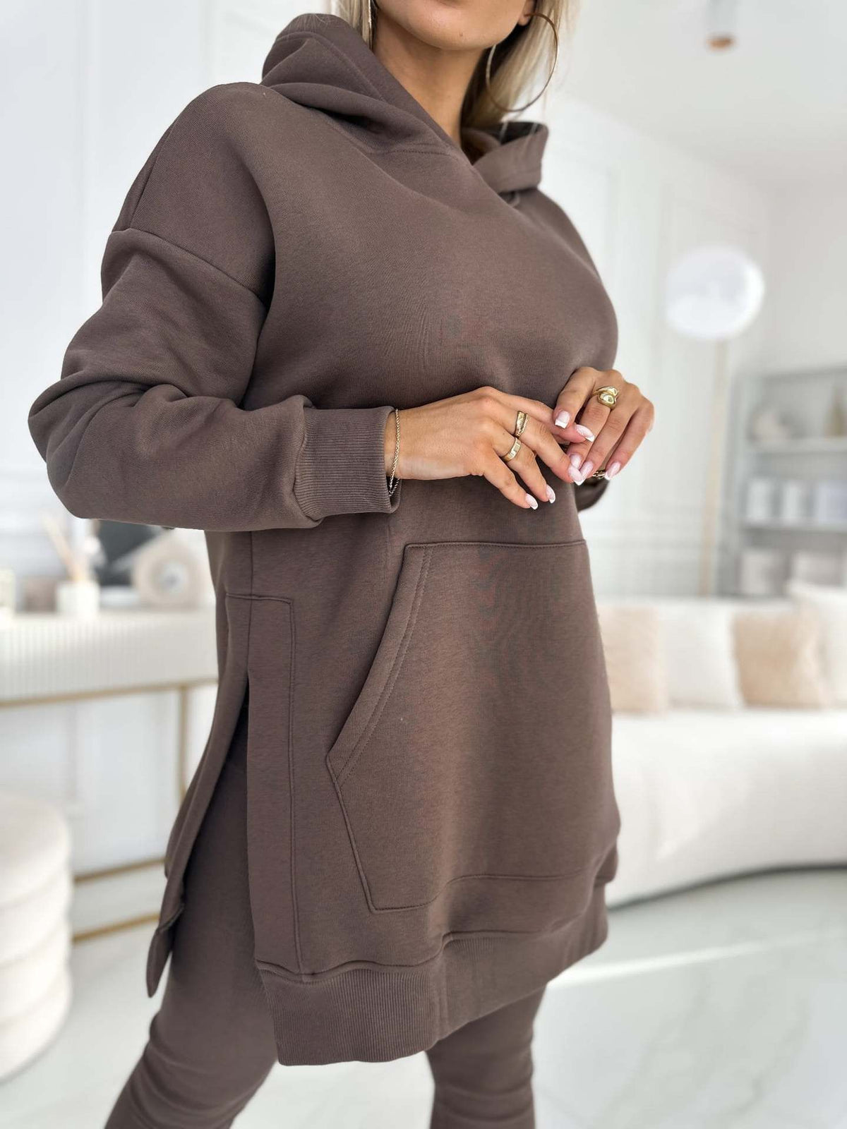 Women 2 Piece Hoodie Leggings Set Ribbed Lounge Tracksuit