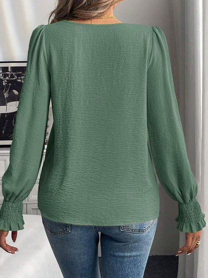 Women's Ruffle Cuff Balloon Sleeve Blouse