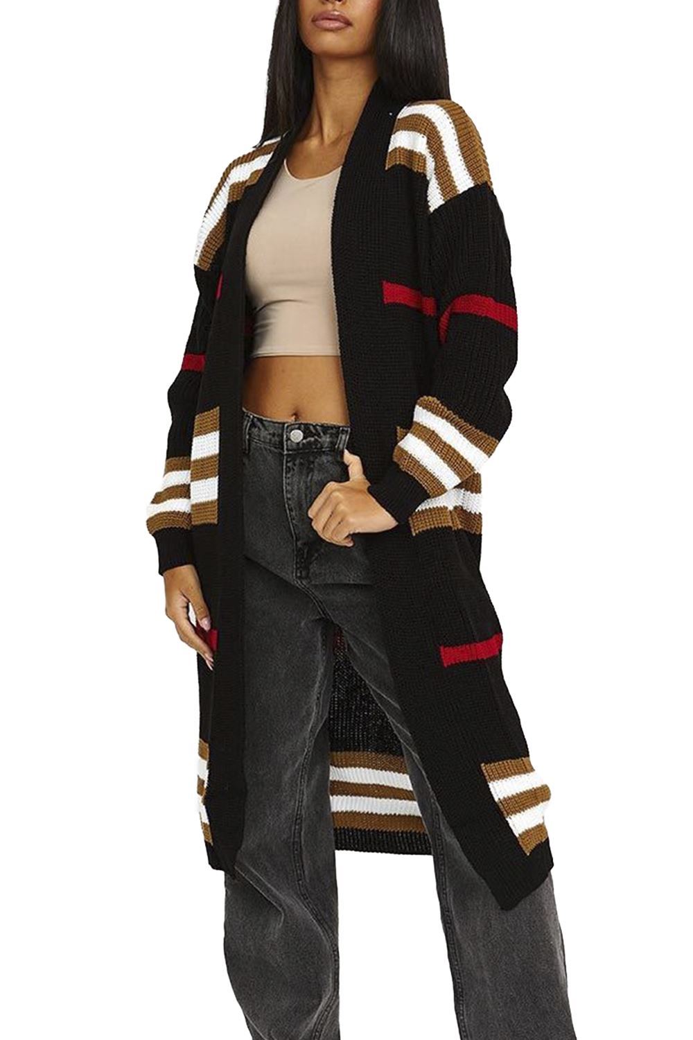 Women's Striped Long Cardigan Open Front Oversized
