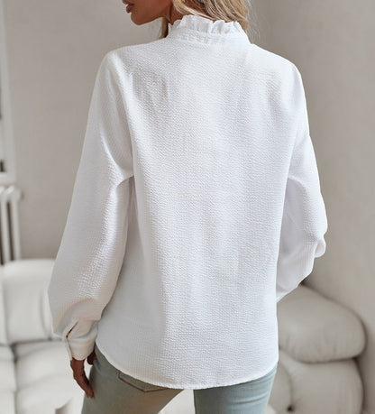 Women's Textured Ruffle Button Down Puff Sleeve Blouse