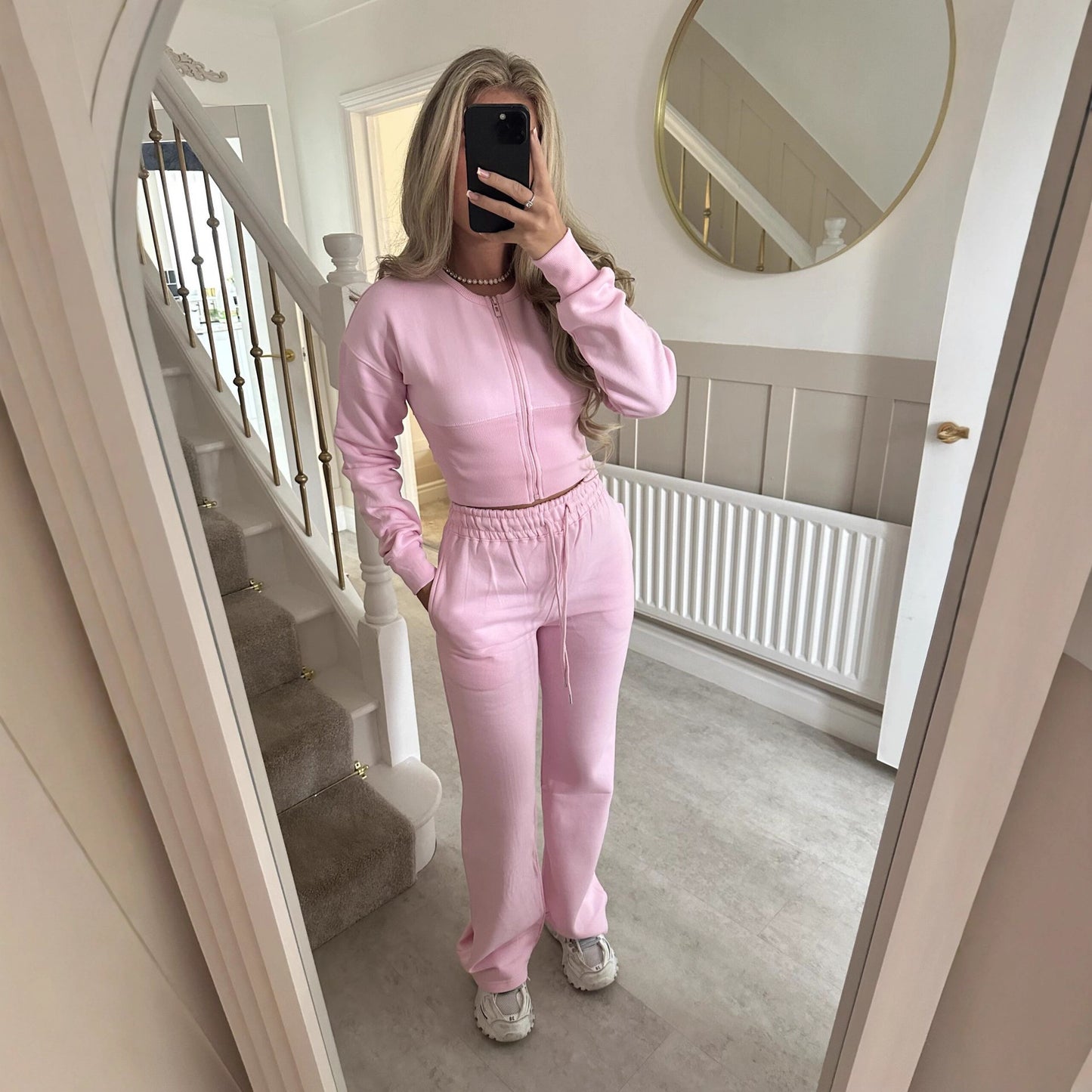 Women's 2 Piece Lounge Set Zip Up Jacket Wide Leg Pants