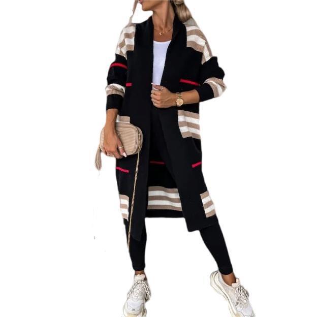 Women's Striped Long Cardigan Open Front Oversized