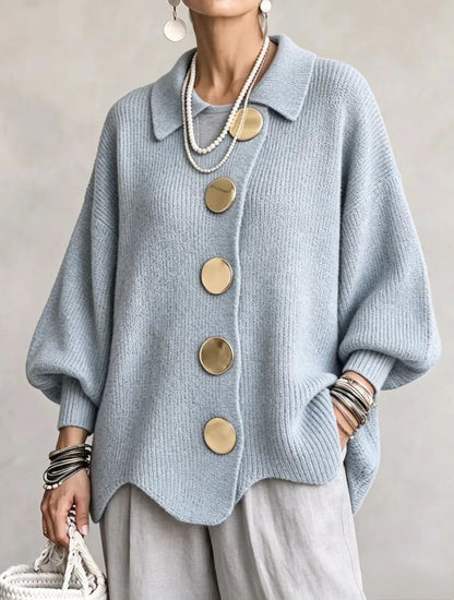 Womens Oversized Collared Cardigan Chunky Knit Button Front