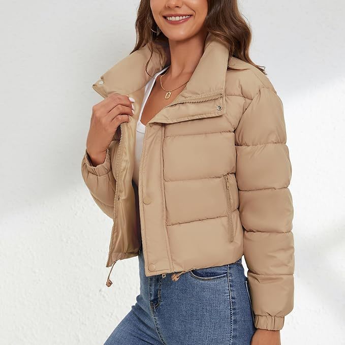 Women's Cropped Quilted Puffer Jacket Stand Collar