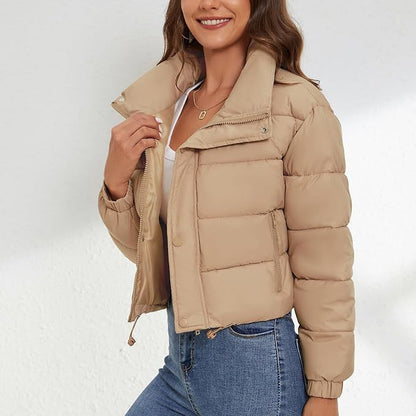 Women's Cropped Quilted Puffer Jacket Stand Collar
