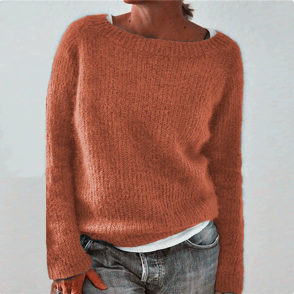 Women's Crew Neck Long Sleeve Solid Knit Pullover Sweater