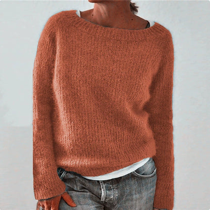 Women's Crew Neck Long Sleeve Solid Knit Pullover Sweater