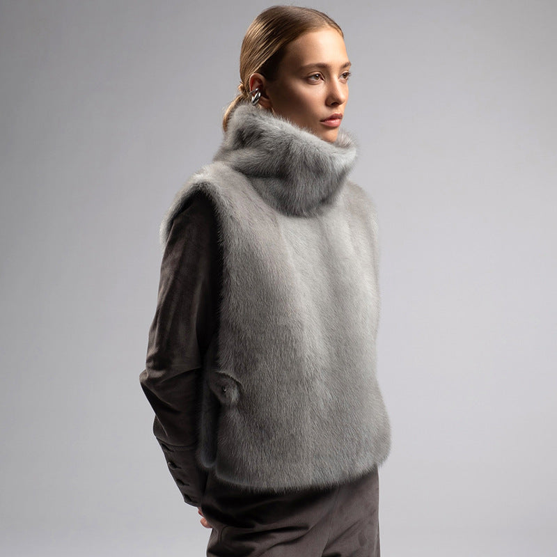 Women's Faux Fur Turtleneck Vest Sleeveless