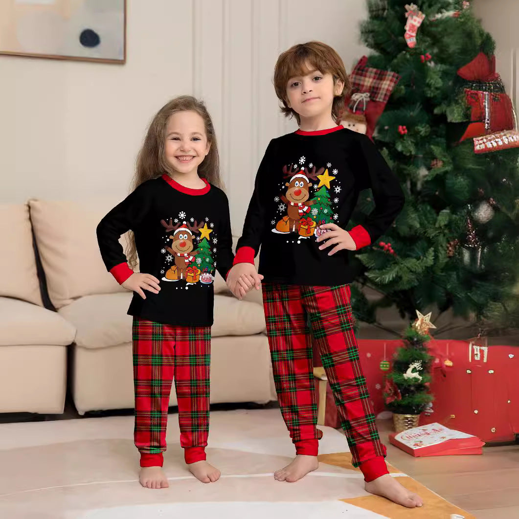 Deer Snowflake Plaid Parent-Child Printed Christmas Set