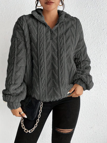Womens Textured Sherpa Fleece Half Zip Pullover Top
