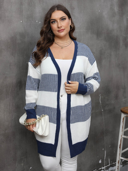 Women's contrasting striped splicing long-sleeved women's casual cardigan jacket