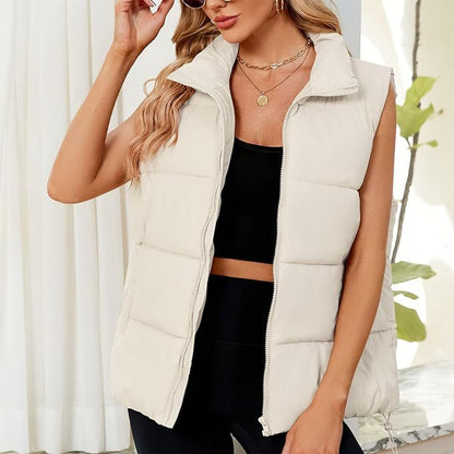 Women's Quilted Puffer Vest Stand Collar Sleeveless Jacket