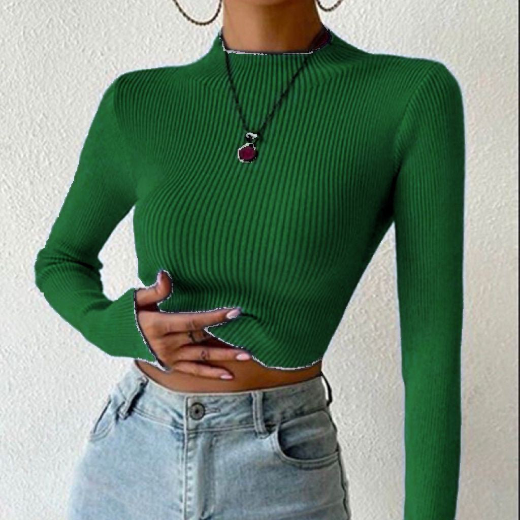 Women's Ribbed Mock Neck Long Sleeve Knit Top