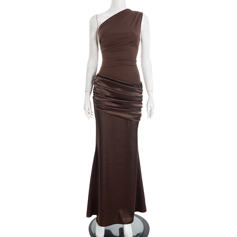 One Shoulder Ruched Bodycon Maxi Dress