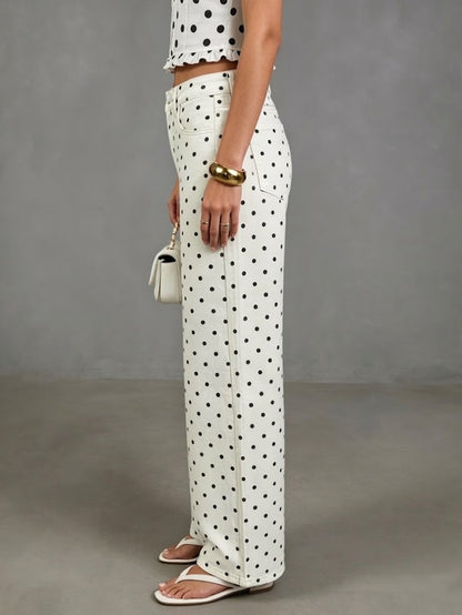Women's Polka Dot High Waist Wide Leg Washed Denim Jeans