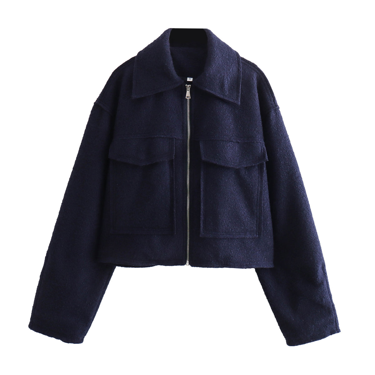 Women's Cropped Boucle Zip Jacket Collar Pocket