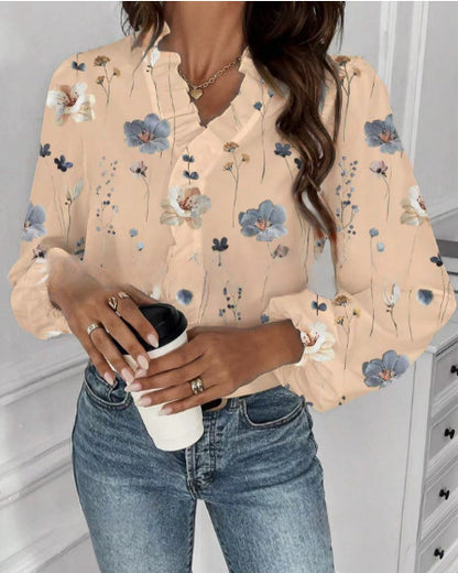 Women's Floral Ruffle Long Sleeve Blouse