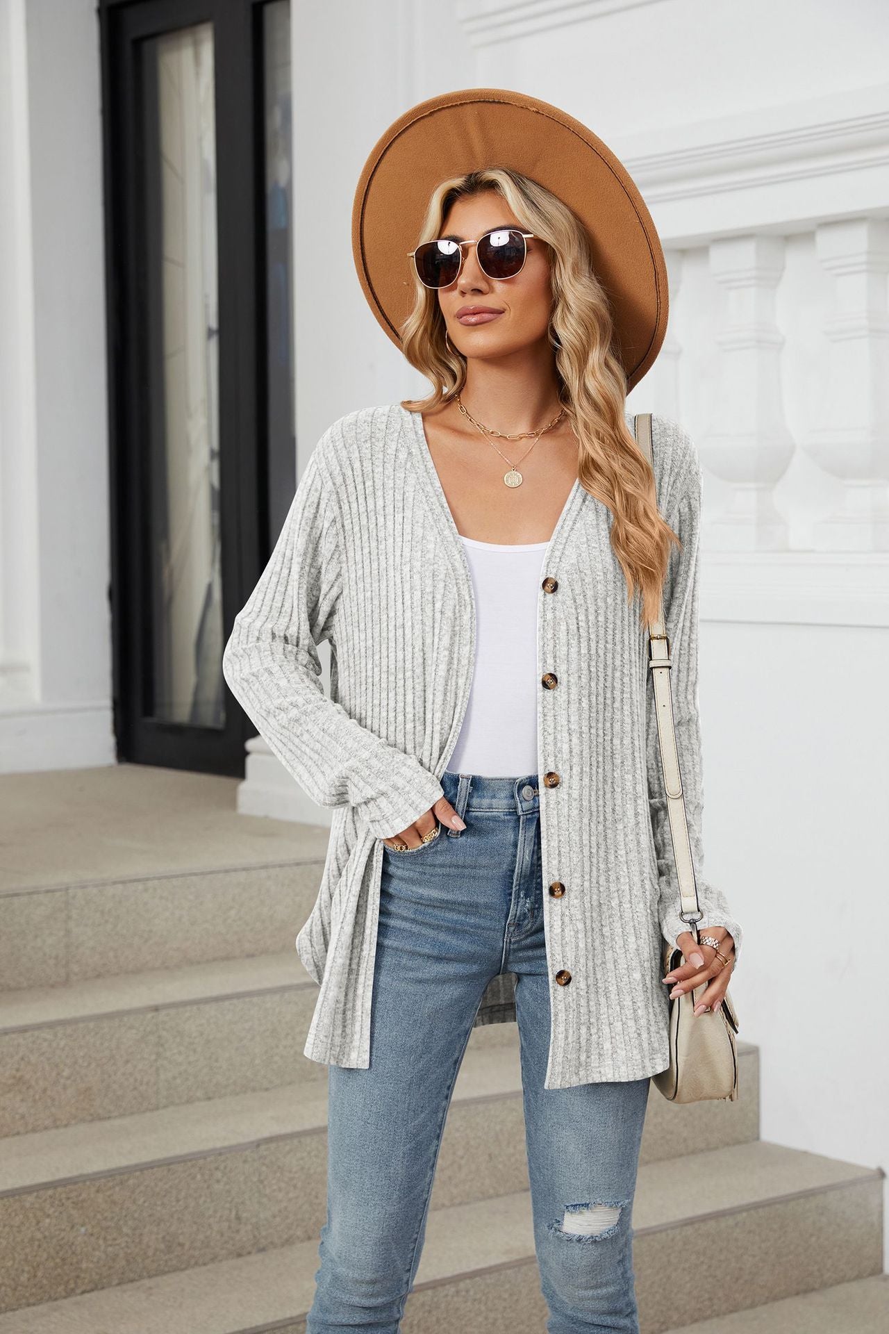 Soft Ribbed Button-Down Knit Cardigan for Fall & Winter