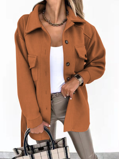Womens Belted Wool Blend Shacket Jacket
