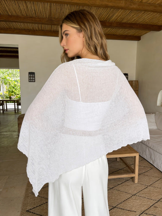 Sheer Chiffon Poncho Top Batwing Resort Cover Upr