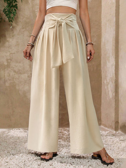 High Waist Tie Front Wide Leg Pants Resort Trousers