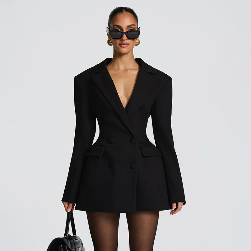 Sexy Deep V Long Sleeve Blazer Dress Bodycon Mini