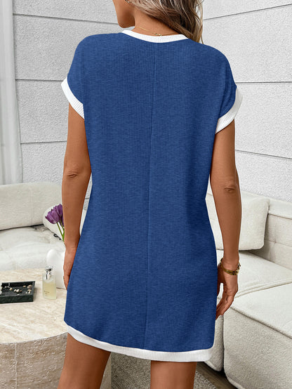 Navy Contrast Trim Pocket T Shirt Dress Casual Shift
