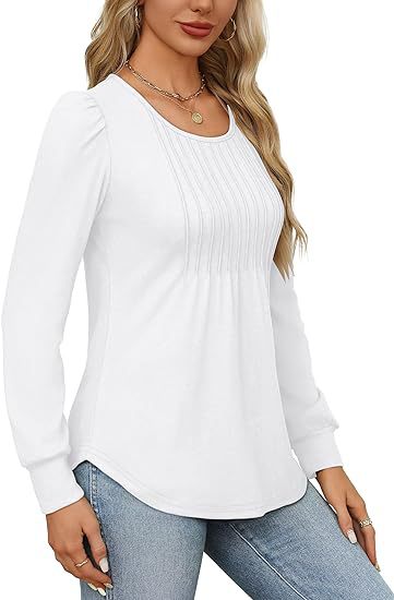 Solid Cotton Pintuck Blouse Long Sleeve Work Top