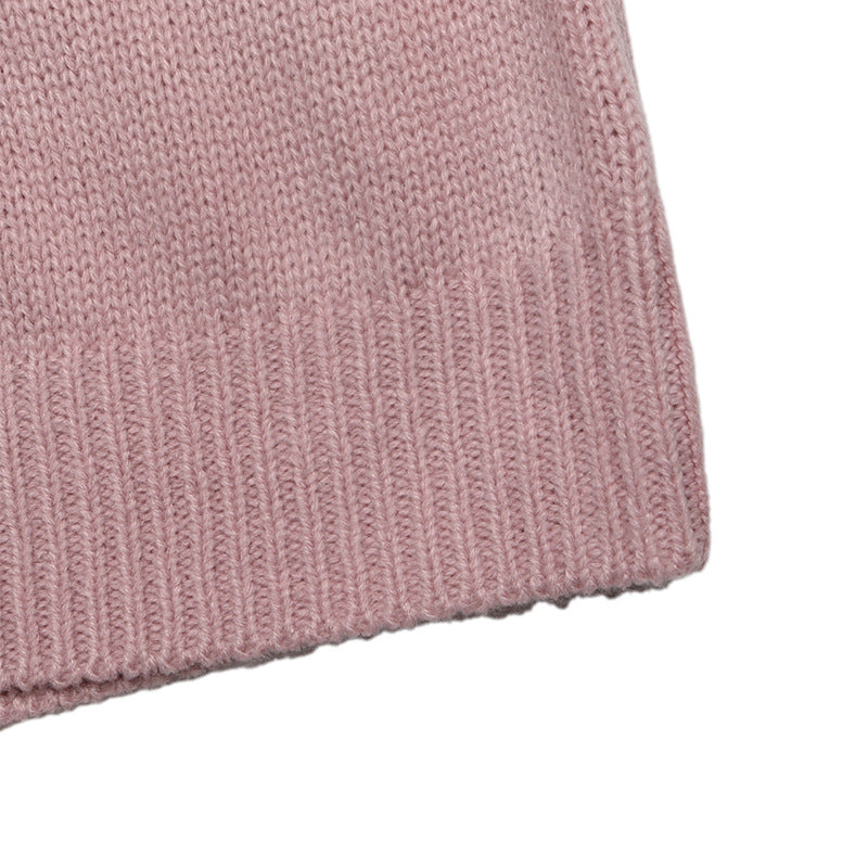 Solid Knit V Neck Sweater Contrast Trim Pointelle Sleeve
