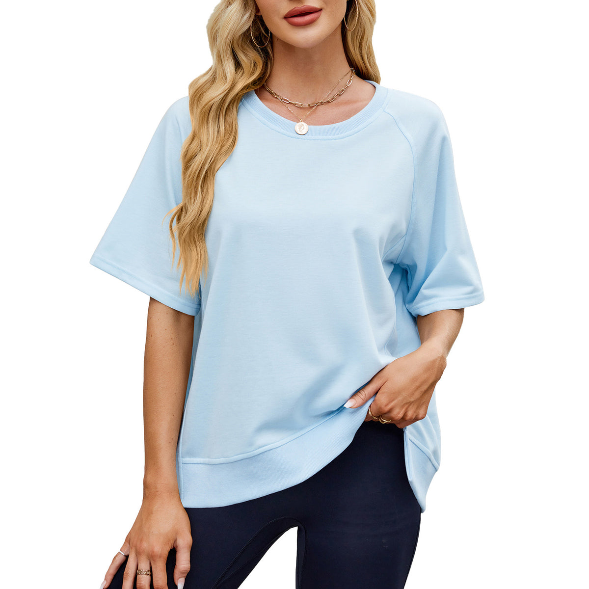 Oversized Crew Neck Raglan Short Sleeve Sweatshirt