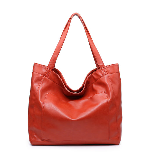 Vintage Soft PU Leather Large Tote Bag with Pocket