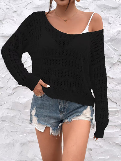 Off Shoulder Crochet Sweater Long Sleeve Cover Up