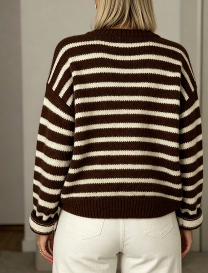 Striped Knit Cardigan Button Front Oversized Sweater