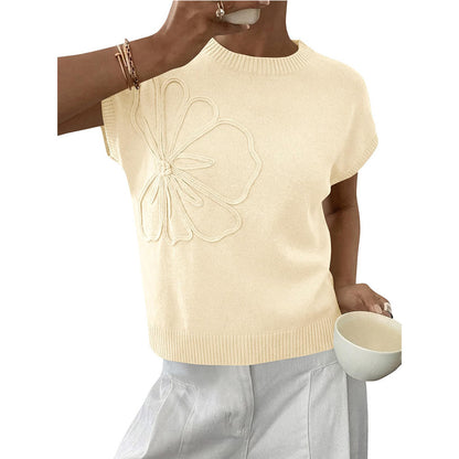 Floral Knit Sweater Short Sleeve Textured Summer Top