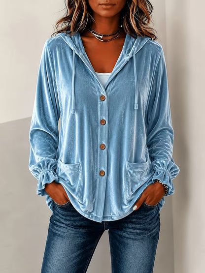 Women's Velvet Hooded Button Down Jacket