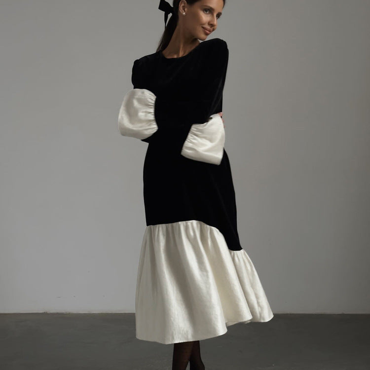 Women's Colorblock Flare Sleeve Maxi Dress Loose Fit