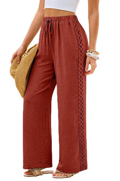 Women's Lace Trim Wide Leg Drawstring Casual Pants