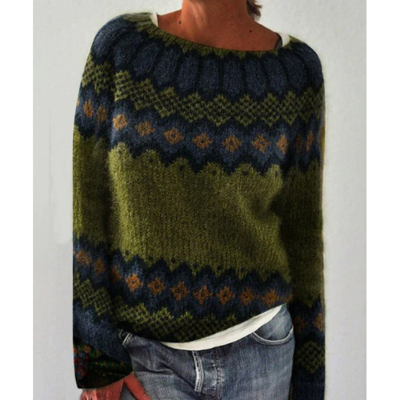 Women's Fair Isle Crewneck Knit Sweater Pullover