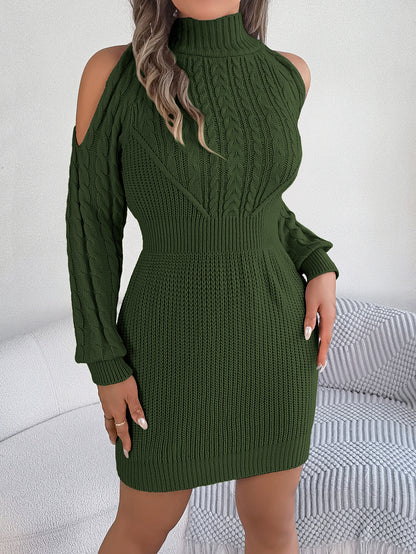 Women's Casual Semi-turtleneck Twist Lantern Sleeve Hip-wrapped Sweater Skirt