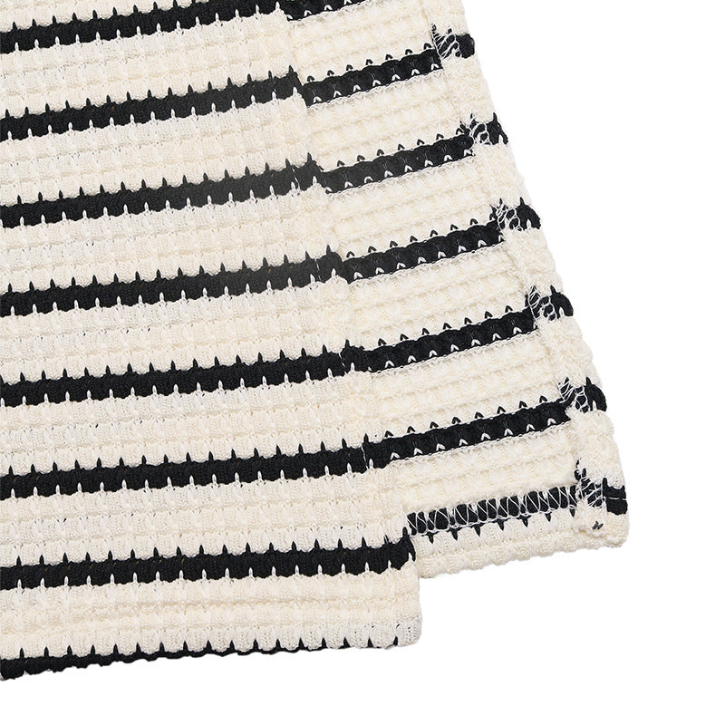 Striped Spandex Midi Dress Twisted V-Neck Slit Sleeveless