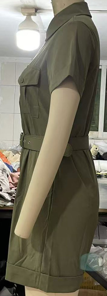 Women's Belted Utility Romper Short Sleeve Cargo Jumpsuit