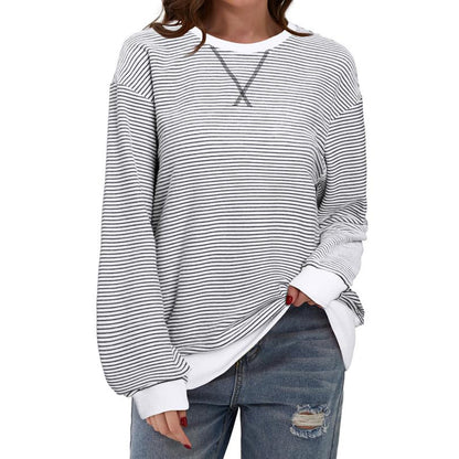 Women's Striped Oversized Color Block Long Sleeve Top