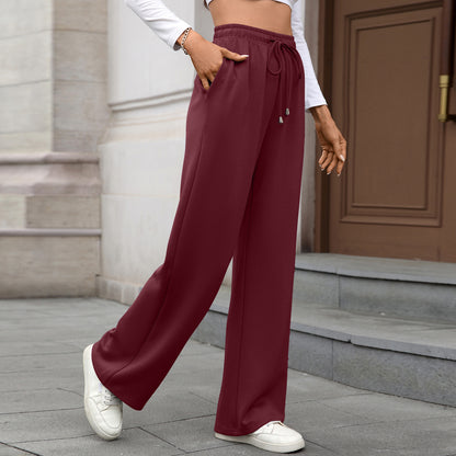 Womens Wide Leg Pants Elastic Waist Drawstring Pockets