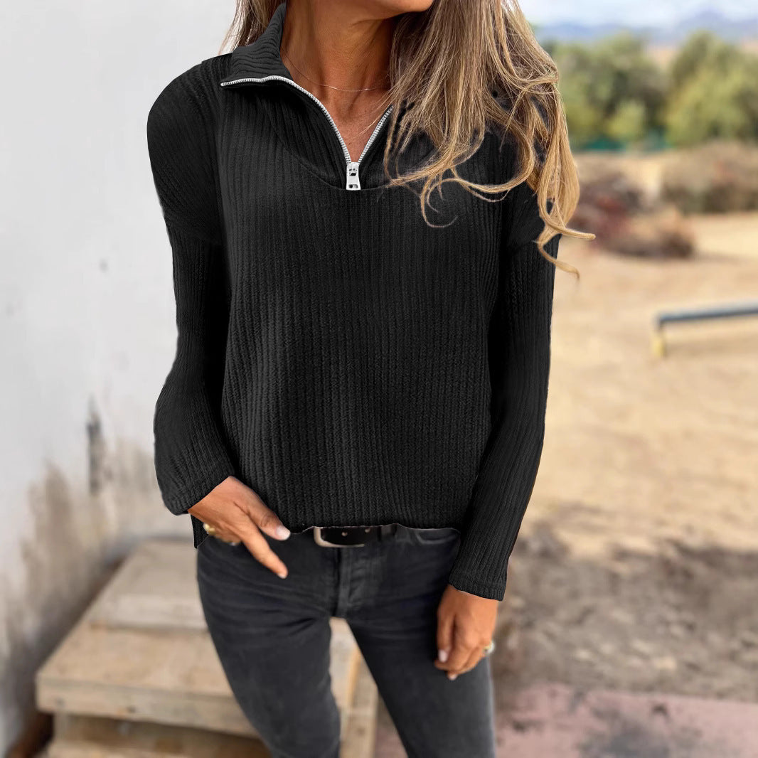 Women's Ribbed Quarter Zip Pullover Sweater Long Sleeve